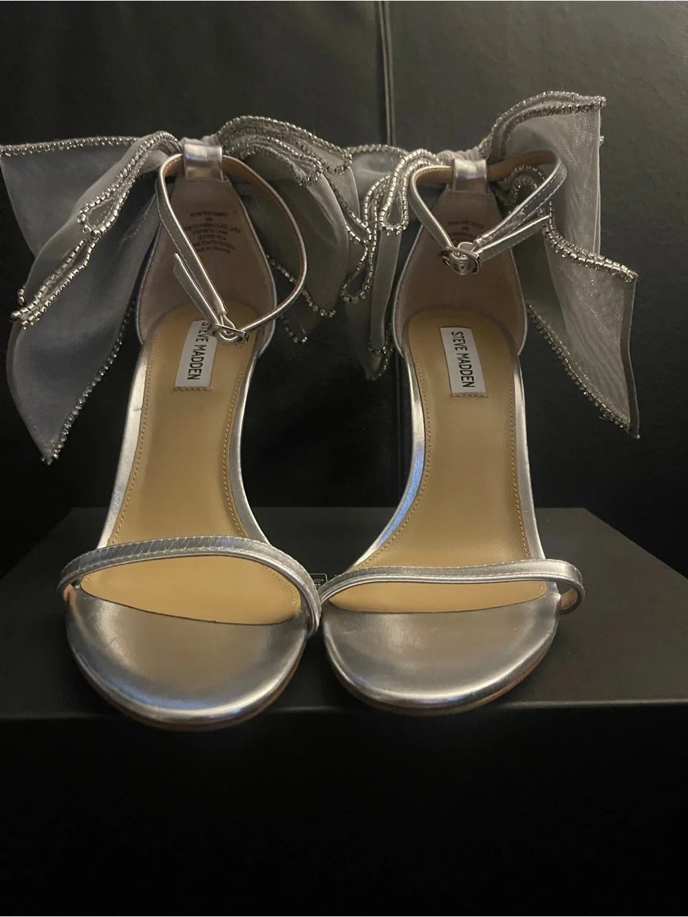 Steve Madden Women’s Back Bow BENNI SILVER RHINESTONES Heels Sz 10 NWOB